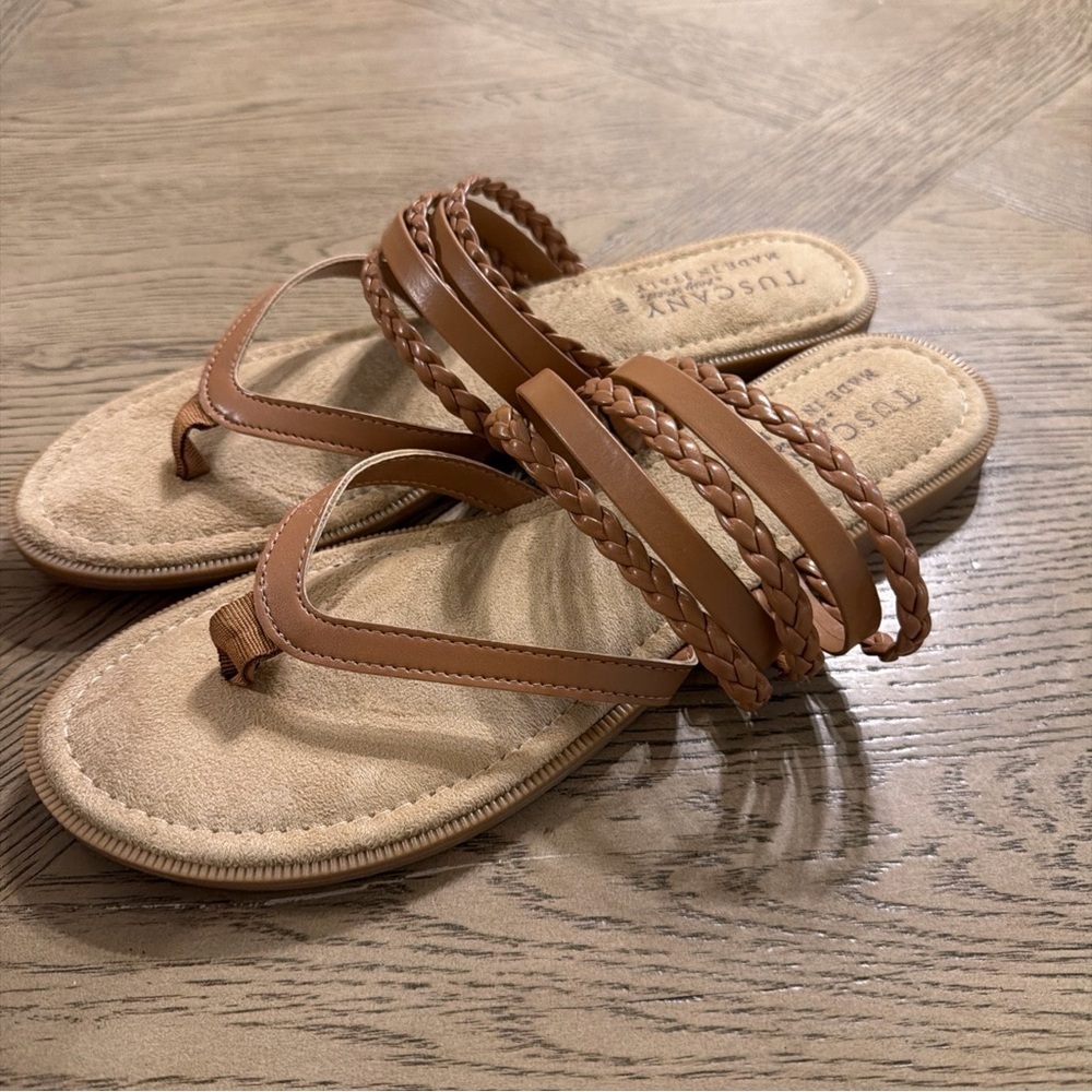 New Womens Tuscany by Easy Street Anji Thong Brown Sandals Size 11